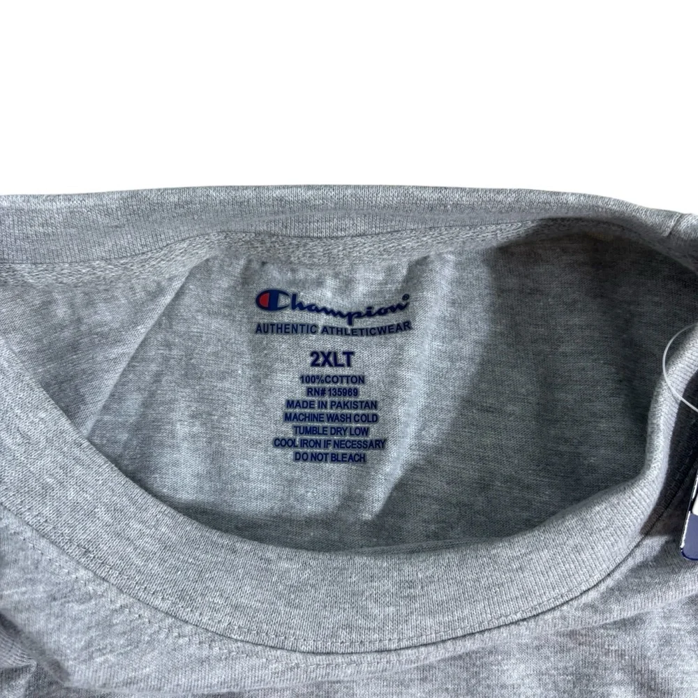 Champion Mens 2XLT Gray Heather Script Logo Big &‎ Tall Graphic T-Shirt NWT #491